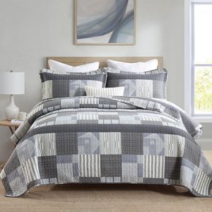 Tất Cả Các Mùa 3 Mảnh Bộ Đồ Giường Grey Nữ Hoàng Kích Thước Bông Sọc Sọc Mền <span class=keywords><strong>Comforter</strong></span> <span class=keywords><strong>Set</strong></span> Cho Giường - Product Image 1