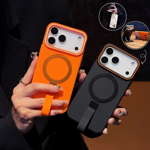 Luxury Magnetic Metal Kickstand Phone Case for iPhone 17 16 15 14 Plus 13 12 Pro Max Matte Hard Grip Ring Holder Phone Cover