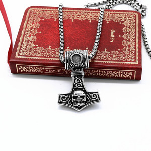 Colgante de martillo de Thor de yunnique, collar de acero inoxidable con diseño de calavera para hombre, joyería de moda de estilo gótico - Product Image 3