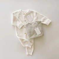Combinaison bébé en coton biologique côtelé, boutonnée, à manches longues, unisexe, vêtements en tricot pour nourrissons, combinaison personnalisée OEM