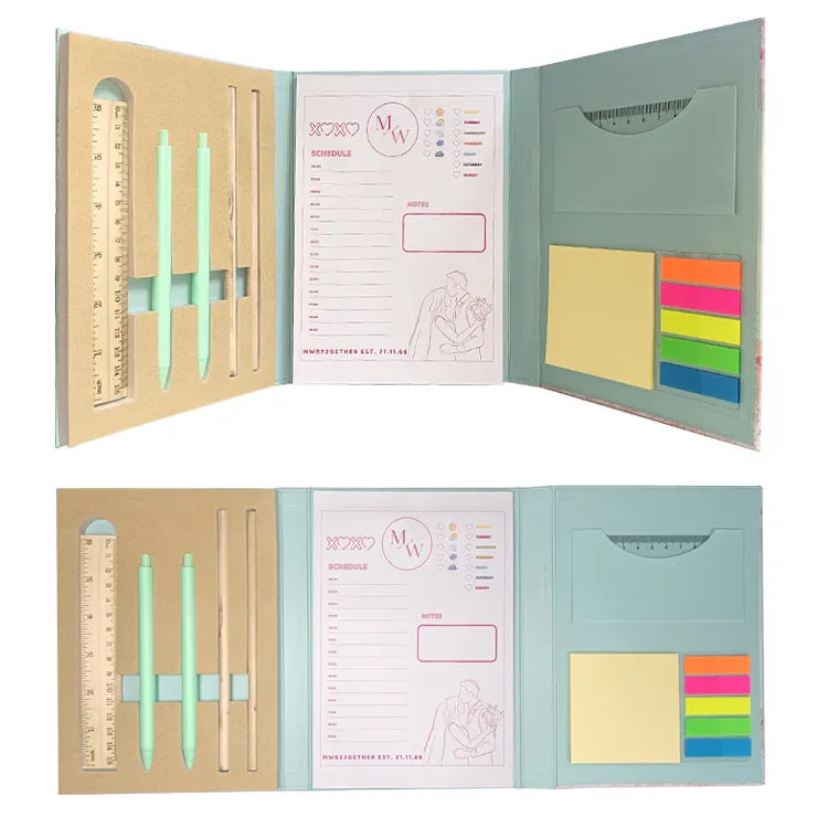 Copertura in carta Kraft combinazione multifunzionale blocco note e note adesive con penna e righello cancelleria