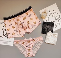 Ensemble de sous-vêtements assortis pour couple, caleçons pour homme et bikini pour femme avec imprimé ours, style japonais mignon