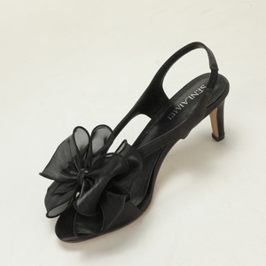 Sandales blanches en organza pour femmes avec grand nœud et bride de cheville, à bout rond ouvert et talon aiguille, chaussures de mariée - Product Image 5