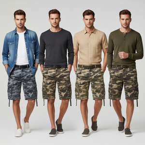 2025 été hommes 100% coton Cargo <span class=keywords><strong>Bermuda</strong></span> Shorts ample genou longueur <span class=keywords><strong>Camouflage</strong></span> entraînement ensemble taille élastique taille moyenne Type - Product Image 2