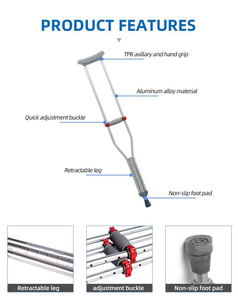 Béquilles sous-bras en aluminium durables, ergonomiques et légères pour l'aide à la marche à domicile, la santé et la mobilité quotidienne des utilisateurs - Product Image 3