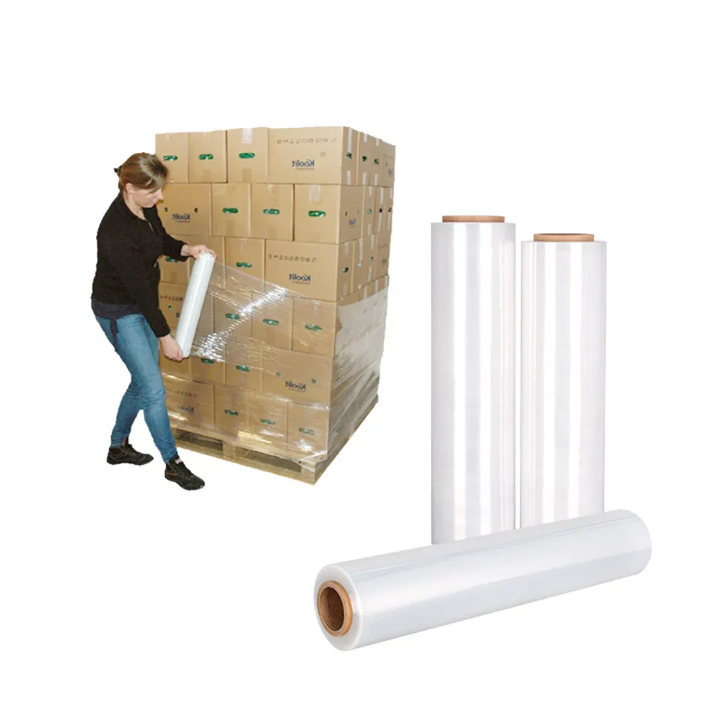 Nhà Máy Gói Polyethylene Trong Suốt Pallet Bọc LLDPE Cuộn Tay PE Phim Căng