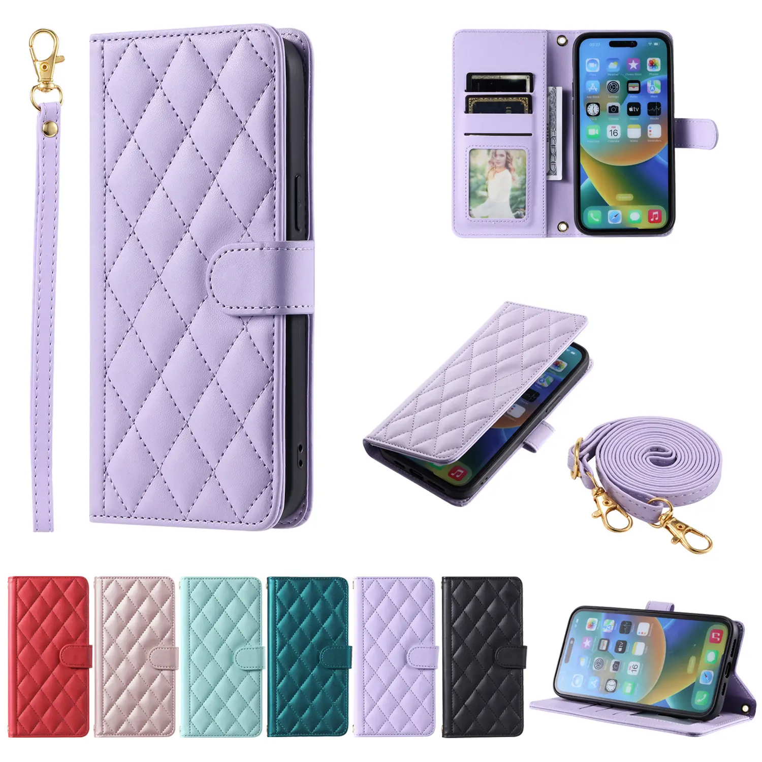 Iphone15 için InsStyle cüzdan Flip Case Pro Max elmas şekli Iphone14 Iphone14 Pro Max için PU Flip Case