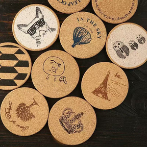 Petit chien <span class=keywords><strong>chat</strong></span> hibou visage d'animal sous-verres en liège imprimés UV 100*100*4mm - Product Image 1