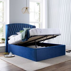 Cama Hidráulica de Terciopelo Tamaño Matrimonial para Uso Hotelero, Base de Cama King Size Tapizada con Almacenamiento y Cabecera Capitoné - Product Image 1
