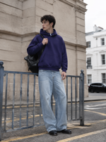 Sweat-shirt à capuche pour homme OEM, mélange coton/polyester, tissé uni teint, grammage lourd, col montant, impression sérigraphiée en relief, coupe classique, pull-over