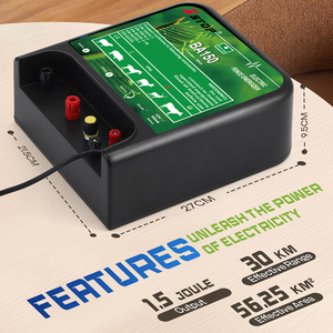 Energizador Electrónico de Cerca de Alto Voltaje de 12000V, Sistema de Carga Solar de 1.5 Joules para Control de Ganado, Caballos y Depredadores, 30KM - Product Image 3