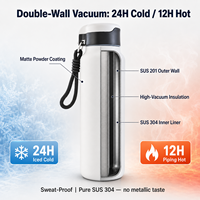 Bouteille d'eau isotherme minimaliste de 700 ml, écologique, résistante à l'eau bouillante, avec sangle en corde tressée, ouverture PUSH, anti-fuite, en acier inoxydable