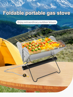 Barbecue à gaz en acier inoxydable de type V 3mm Ultra mince Compact Barbecue pliant en forme de X et foyer 2 en 1 Portable