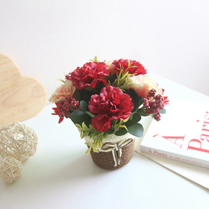 Venta al por mayor pequeñas flores artificiales en maceta de clavel de seda de interior plantas artificiales en maceta - Product Image 4