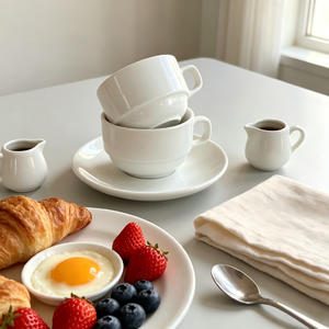 Set di Tazza e Piattino in Ceramica Bianca, Tazza <span class=keywords><strong>da</strong></span> Tè in Porcellana con Piattino e Manico a D per Tè, Caffè, Ristoranti, Hotel, Vendita all'Ingrosso - Product Image 5