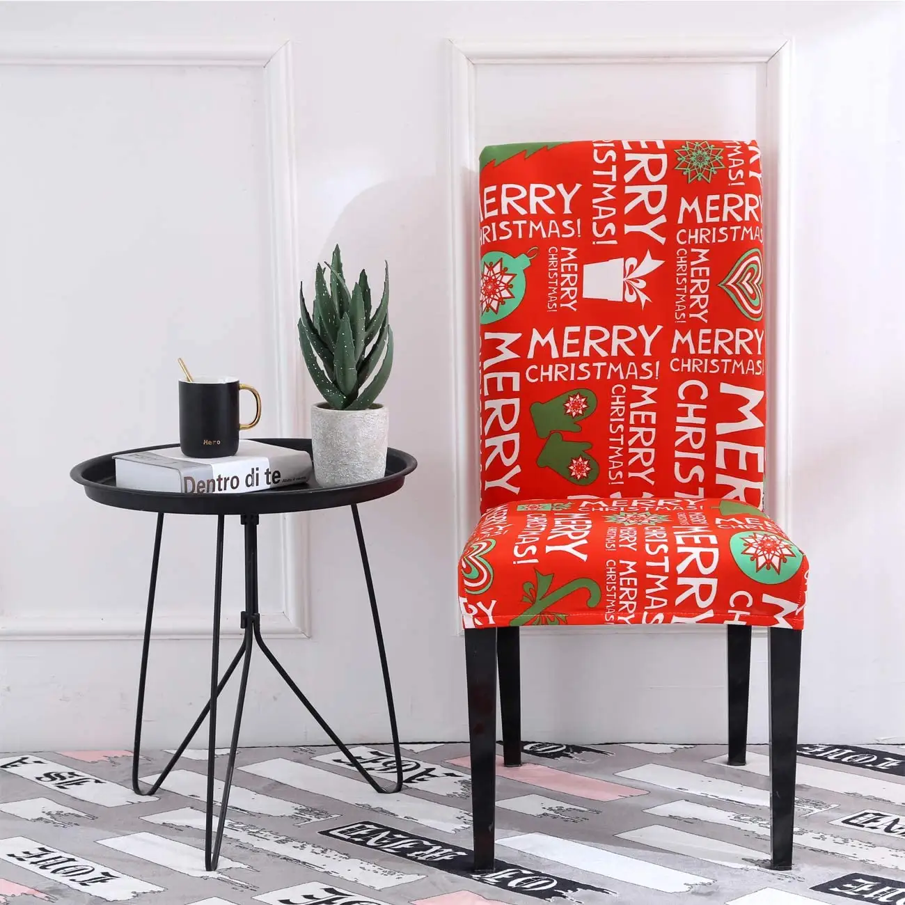Printed Dining Christmas Chair Slipcovers Removable Washable Soft Spandex Stretch Chair Covers for Banquet Christmas Event