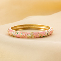 Bracelet manchette vintage style chinois en alliage de zinc plaqué or, émaillé, motif floral, goutte d'huile, style ethnique original, bracelet tendance