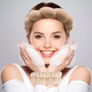 Set de Diadema de Terciopelo Fruncido con Diseño de Nube y Diadema de Corona Alta con Pulsera para Lavado Facial, Maquillaje, Spa, Boda, Regalo para Damas de Honor - Product Image 2