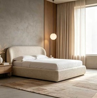 Lit rembourré en tissu de lin courbé de style Wabi-Sabi avec design durable et écologique, tête de lit large, taille Queen ou King