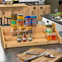 Moderno y Sostenible Estante de Especias de Madera Tipo Soporte, Organizador Rectangular para Gabinete de Cocina, Exhibidor Expandible de Bambú de Tres Niveles