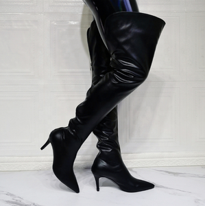Middle Heels Long <b>Boots</b> Women Wide Top Open Thigh High Winter Shoes Women's Large Size 47 for Big Fit - Product Image 6
