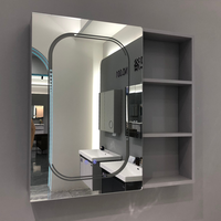 Meuble de salle de bain moderne en acier inoxydable résistant à l'humidité avec lavabo mural en céramique et miroir lumineux – Ensemble de meubles de salle de bain