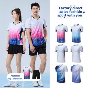 Летняя Новинка, женская одежда для бадминтона, быстросохнущие дышащие теннисные рубашки с принтом спереди, топы с коротким рукавом, тренировочная одежда - Product Image 2