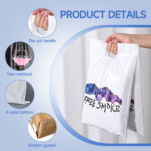 Sac à poignée découpée réutilisable avec logo personnalisé imprimé cadeaux de boutique de magasin Tailles de bas Sac à provisions pliable en plastique de transport - Product Image 3