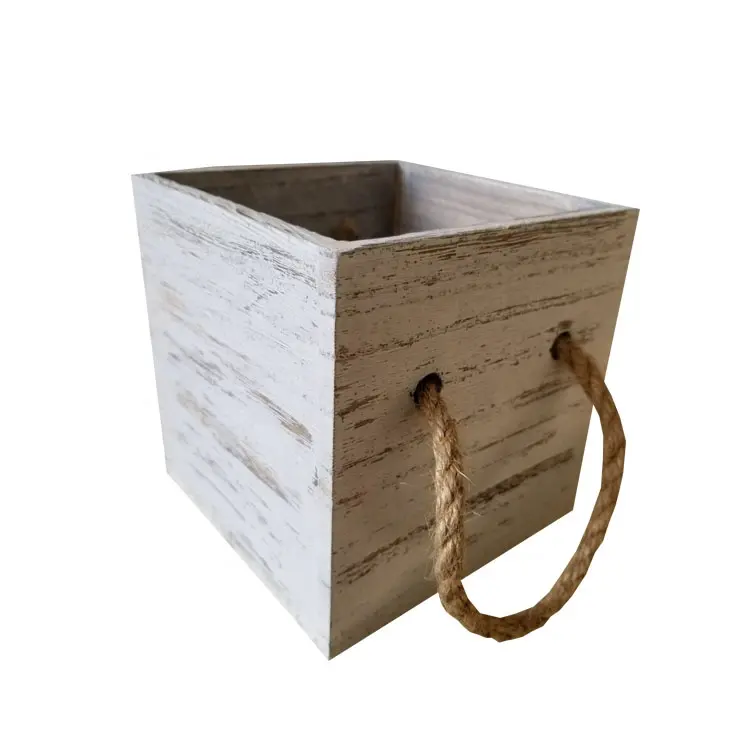 garden home decorative Washed white wood planter pot flower box with handle
