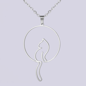 중공 반지 고양이 펜던트 스테인레스 스틸 목걸이 여성 남성용 패션 보석 목걸이 - Product Image 2