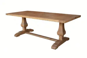 French Provincial Furniture Farmhouse Solid Reclaimed Pine Wood Trestle Dining Table Concrete/recycled P236