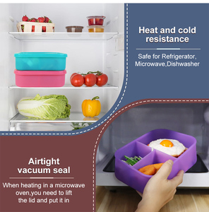 Lonchera Bento de Silicona de Grado Alimenticio, 3 Compartimentos, Contenedores para Control de Porciones, para Adultos y Estudiantes, Apta para Microondas y Lavavajillas - Product Image 6