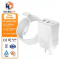 Adaptateur secteur USB-C 30W PD Type-C double port, chargeur rapide super rapide Type C 30W Gan pour téléphones mobiles