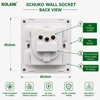 Enchufe de Pared Kolani Estándar Británico de Una Vía 16A EU Schuko 250V, Blanco Brillante PC, Enchufe de Pared con Conexión a Tierra y Orificio Redondo Europeo