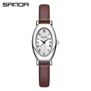 Montre ovale de luxe Sanda 1123 pour femme, montre à quartz en cuir de haute qualité, étanche à 30 m, montres simples pour filles - Product Image 6