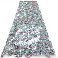 Tissu en maille tricotée 100 % polyester, brodé de perles et de sequins, écologique et luxueux, pour robes sexy