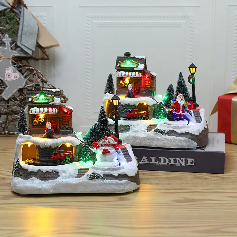 Популярный анимационный Рождественский светильник maison de noel из оптоволокна со светодиодной подсветкой музыкальный дом из смолы с многоцветным светодиодом