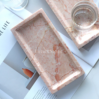 Plateau rectangulaire moderne en marbre rose crème pour bougies, bijoux, bagues, collations, présentation de table, décoration d'hôtel, de fête et de maison