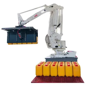 Robotik arm galon palletizer, mesin Palletizer drum minyak, Palletizer Robot barel besar