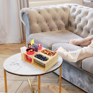 Caja de almacenamiento de madera para sofá con compartimentos, control remoto y almacenamiento para vasos, organizador de escritorio para sala de estar - Product Image 2