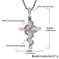 Pendentif Hip Hop Punk en Argent, Sertissage Diamanté, Motifs Serpent Corail Torsadé, Python, Apep et Croix