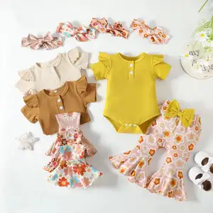 Werksverkauf zweiteilig Mädchenbekleidung Mode Strampler individueller Stoff schöner Sommer Baby-Girl-Jumpsuit