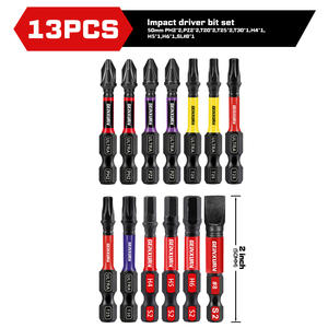 Jeu <span class=keywords><strong>de</strong></span> 13 embouts <span class=keywords><strong>de</strong></span> tournevis à chocs S2 <span class=keywords><strong>de</strong></span> qualité industrielle, codés par couleur, assortis PH PZ <span class=keywords><strong>Torx</strong></span> Hexagonaux Plats, en acier, avec pointe magnétique OEM - Product Image 2
