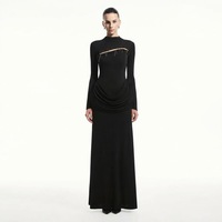 Robe longue élégante à manches longues et taille empire pour femme - Robe décontractée unie pour le printemps
