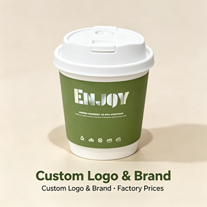 Tasses à café à double paroi vert foncé avec impression personnalisée ENJOY en feuille d'argent et couvercles blancs - Product Image 1
