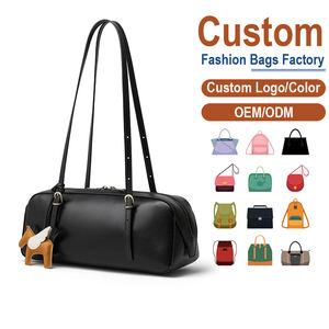 Bolsos de Diseño Vintage de Cuero Genuino de Lujo para Mujer, Bolso de Hombro Estilo Bowling Negro con Dije de Pegaso y Cierre de Broches - Product Image 2