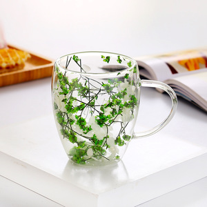 Gobelet en verre à boule à neige de qualité supérieure 16 oz - Tasse à <span class=keywords><strong>thé</strong></span>/café à double paroi isolée Décoration de fleurs séchées Logo de couleur personnalisé - Product Image 5