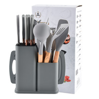Peralatan Dapur 19 Buah Set Peralatan Masak Silikon Spatula Sendok Sup Dengan Wadah Penyimpanan Anti Lengket Gagang Anti Selip