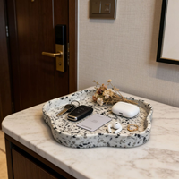 Plateau de rangement décoratif en résine terrazzo, forme de fleur irrégulière, à un seul niveau, pour salle de bain, cuisine, bijoux, cosmétiques, clés et parfums