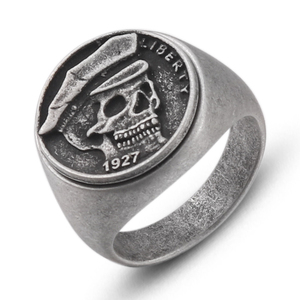 Custom logo Engraved Vintage Stainless Steel <b>Men</b> Skull <b>Rings</b> IP Silver <b>Black</b> Gold Skeleton Pirates Jewelry Heavy High Quality - Product Image 2